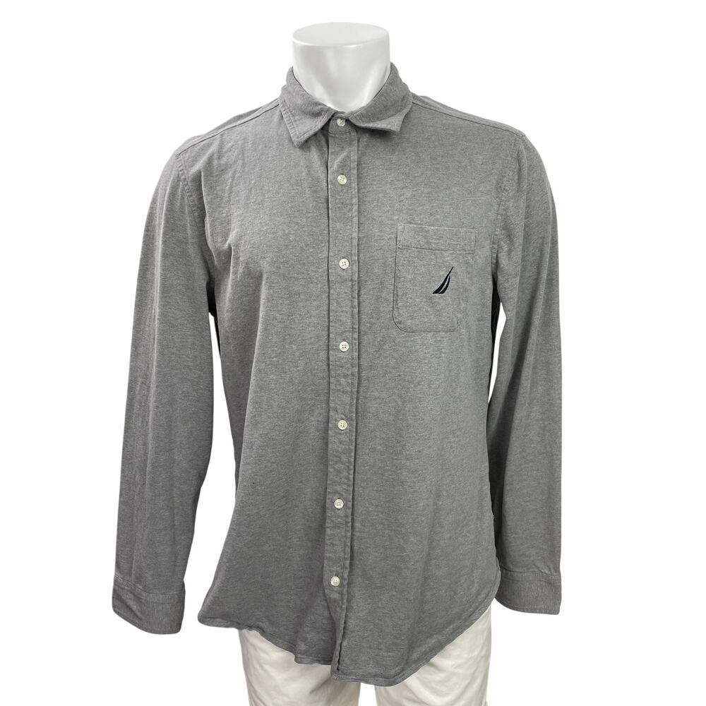 Nautica Men's Gray Long Sleeve Work Chest Pocket Button Down Shirt Top Size L